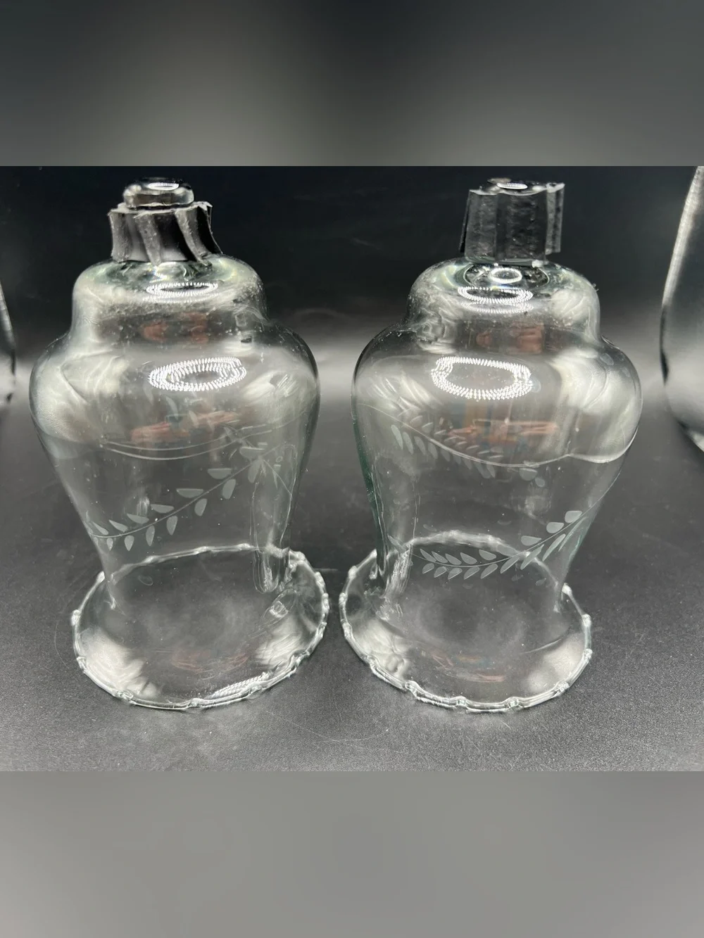 Set of 2 Etched Wheat Clear Glass Votive Cup Peg Candle Holders Homco